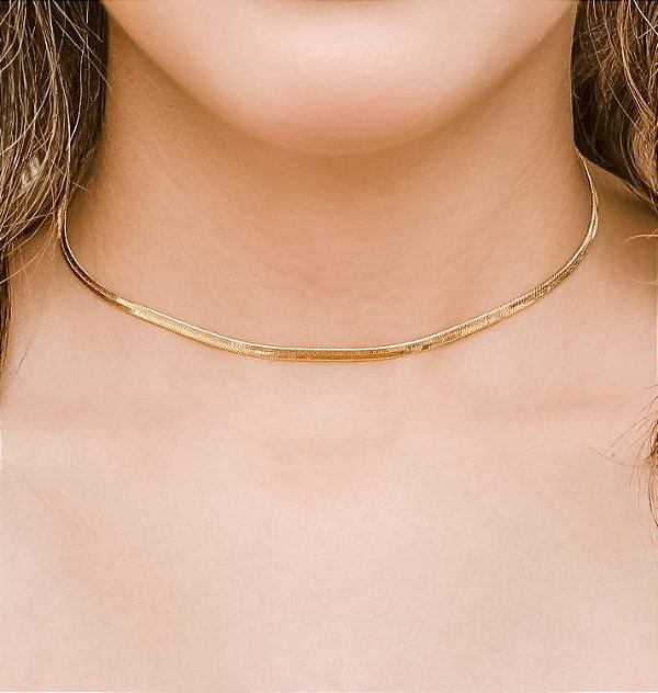 Colar Choker Fita Média Banhado em Ouro 18k