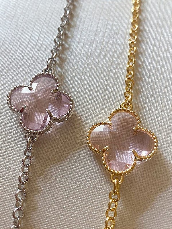 Pulseira Pingente Trevo Rosa