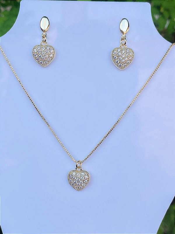 Conjunto Coração Cravejado em Zircônias