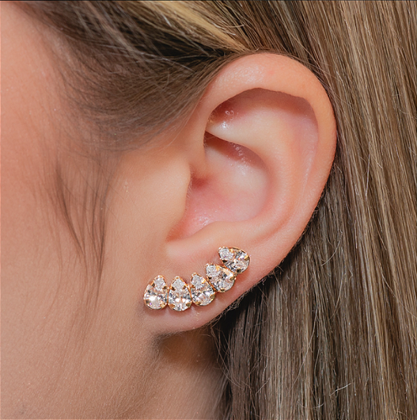 Brinco Ear Cuff Gotas Cristal