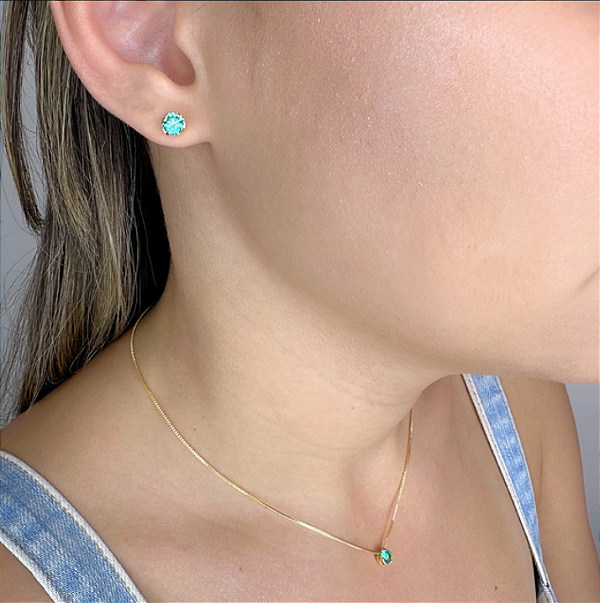 Conjunto Ponto de Luz Turmalina Banhado em Ouro 18k