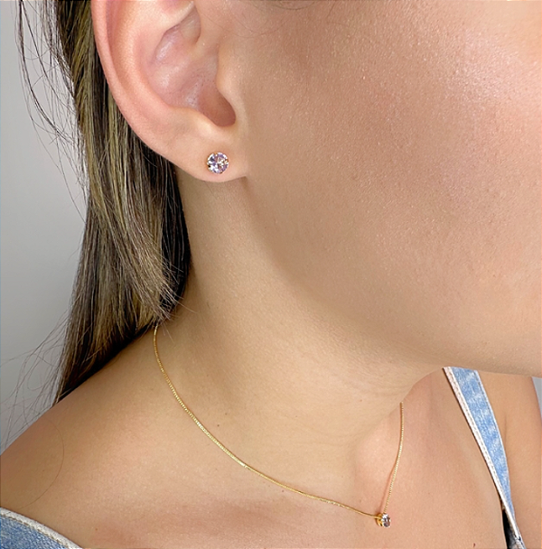 Conjunto Ponto de Luz Lilás Banhado em Ouro 18k