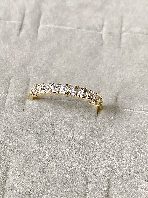 Anel Aparador Com Zircônias Cristal Banhado a Ouro