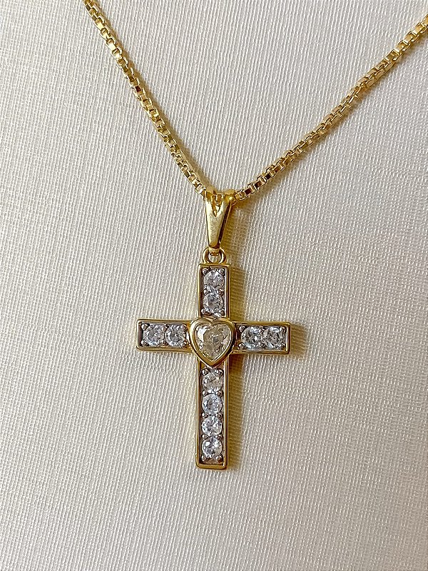 Colar Pingente Cruz Cravejado em Zircônias