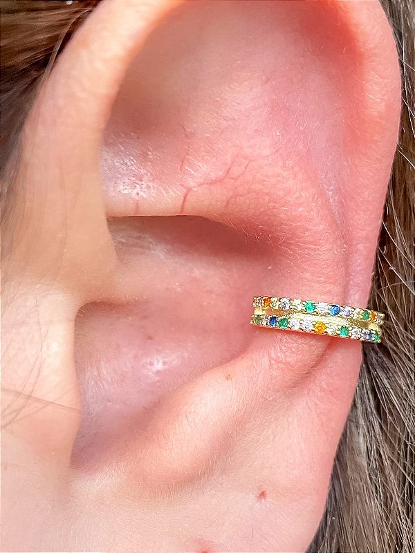 Piercing Fake Quadrado com Zircônias Coloridas