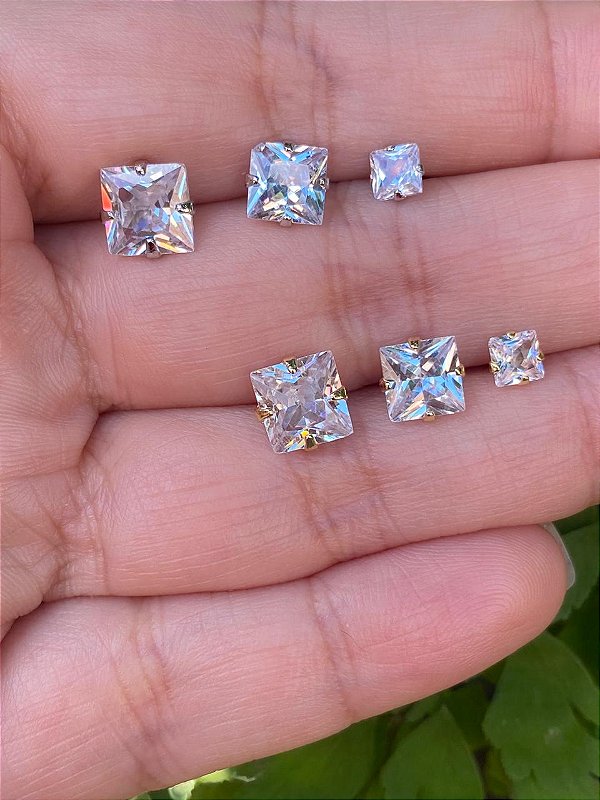 Ponto De Luz Quadrado Tamanhos Variados Banhado a Ródio Branco