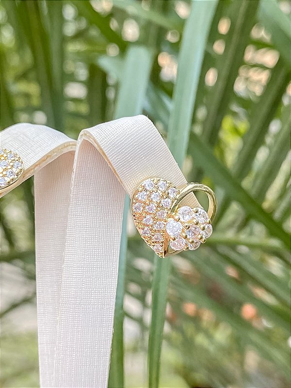 Brinco Coração e Flor com Zircônias