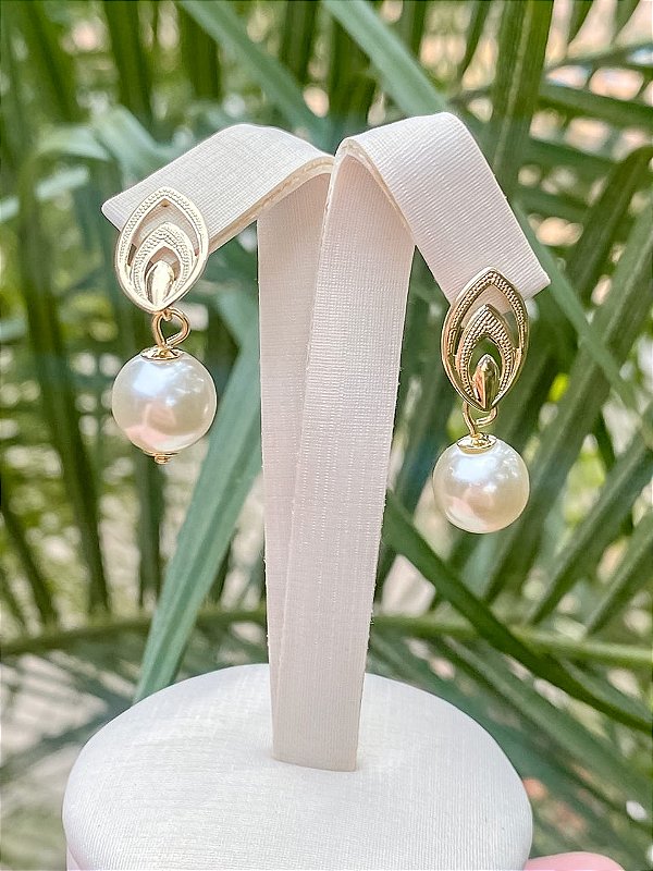 Brinco Gota Vazada com Pingente Pérola