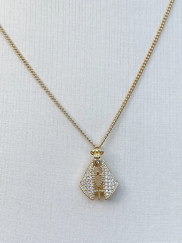 Colar Nossa Senhora Aparecida Cravejado em Zircônias Cristal