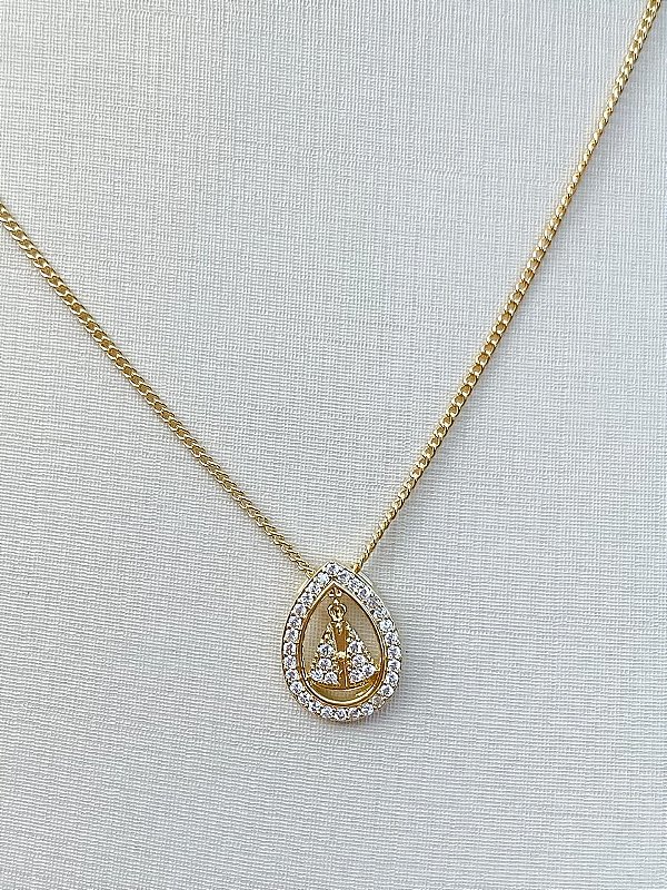 Colar Gota Nossa Senhora Aparecida Cravejado em Zircônias Cristal