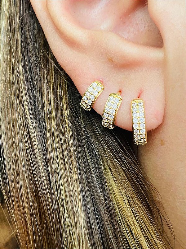 Trio Argolinhas 2 Fileiras Cravejadas em Zircônias