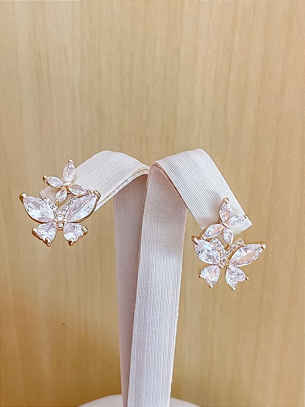 Brinco Borboleta Dupla em Zircônias