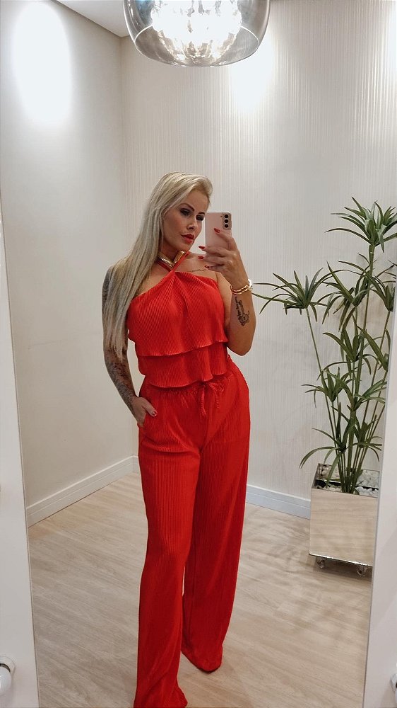 Conjunto Vivian 3D Plissado Vermelho