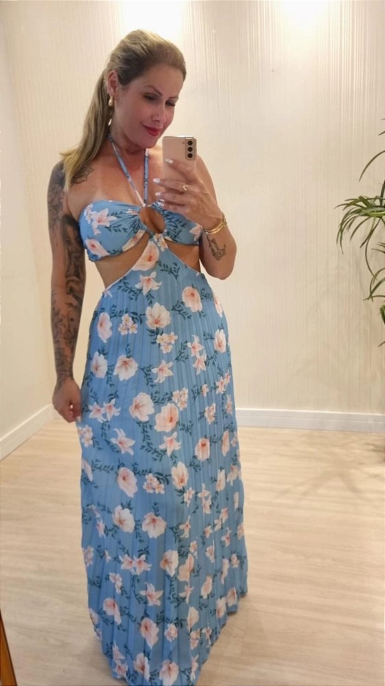 Vestido Longo Amélia Estampado Azul