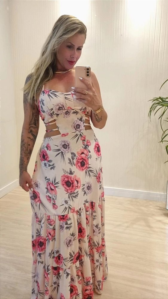 Vestido Longo Estampado Esther Rosa
