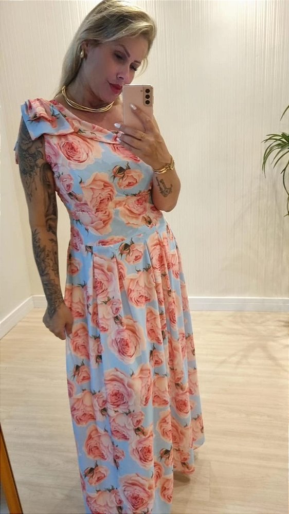 Vestido Longo Estampado Lila