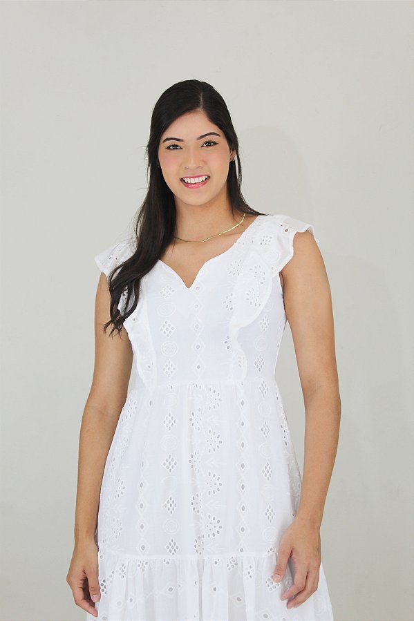 Vestido layse babado frente e saia