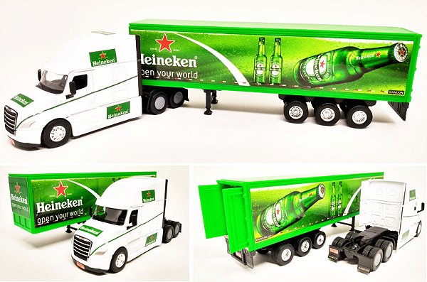 FREIGHTLINER CASCADIA HEINEKEN - ESCALA 1/64 + CARRETA (ESCALA 1/68) = 25 CM