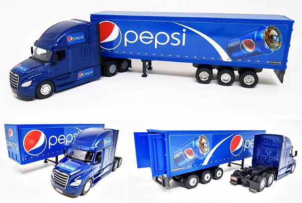 FREIGHTLINER CASCADIA PEPSI - ESCALA 1/64 + CARRETA (ESCALA 1/68) = 25 CM