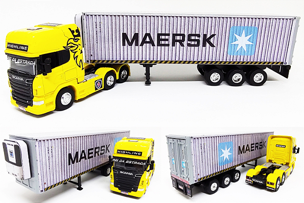 SCANIA HIGHLINE + CONTÊINER MAERSK AMARELA  - ESCALA 1/64 (25 CM)