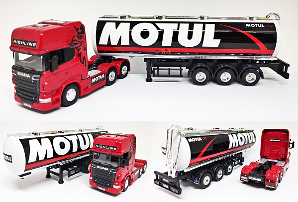 SCANIA R730 MOTUL- ESCALA 1/64 + CARRETA ESCALA 1/64 = 26 CM