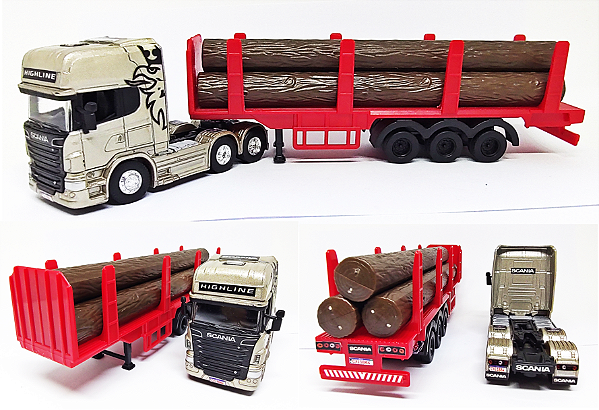 SCANIA R730 PRATA + CARRETA  MADEIREIRA ESCALA 1/64 = 26 CM
