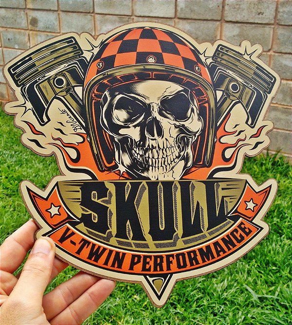 Placa Decorativa Skull V-Twin Performance