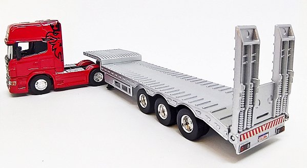 Miniatura Scania Highline Vermelho  + Carreta Prancha 1/64