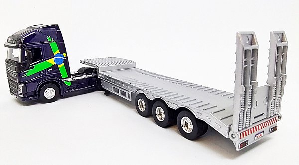 Miniatura Caminhão Volvo Fh 500 Azul + Carreta Prancha 1/64