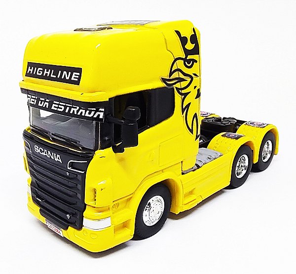 Scania V8 R730 2 Eixos Amarela - Escala 1/64 - 10 CM