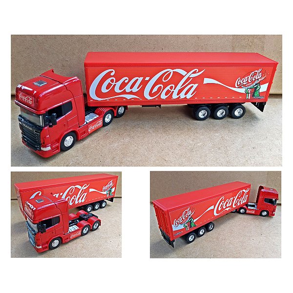 SCANIA R730 COCA COLA  - ESCALA 1/64 + CARRETA ESCALA 1/64 = 26 CM