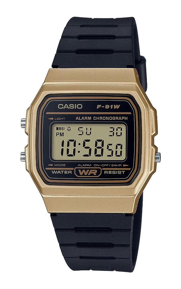 Relógio Casio Digital F91 Preto/ Dourado