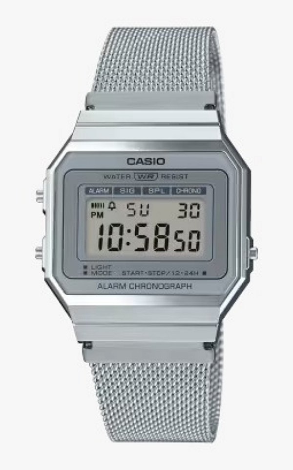 Relógio Casio Vintage Prata Pulseira de Malha A700