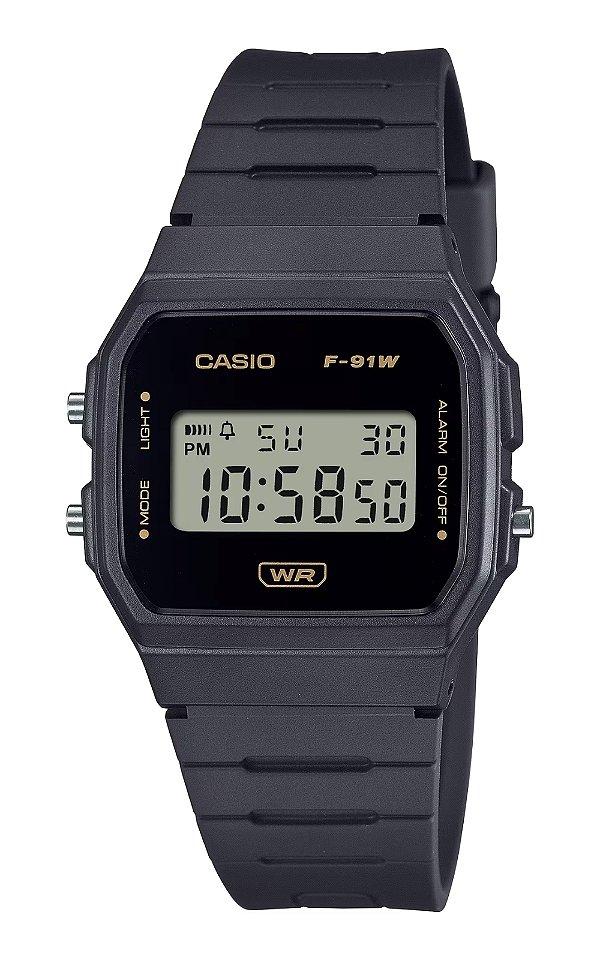 Relógio Casio Digital F91WB - Preto / Dourado
