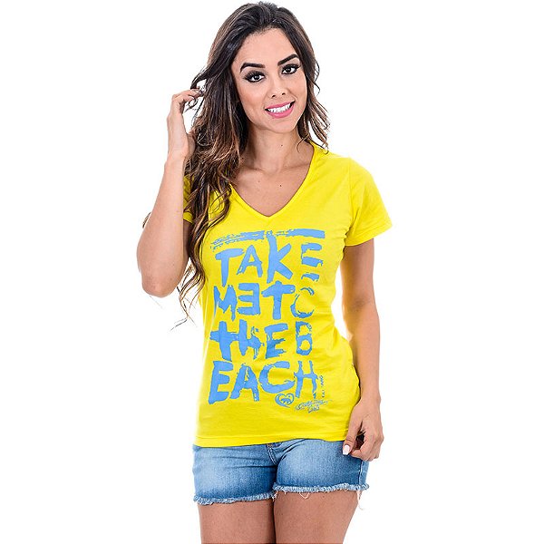 Camiseta Take Me c/ Manga Amarelo Ouro
