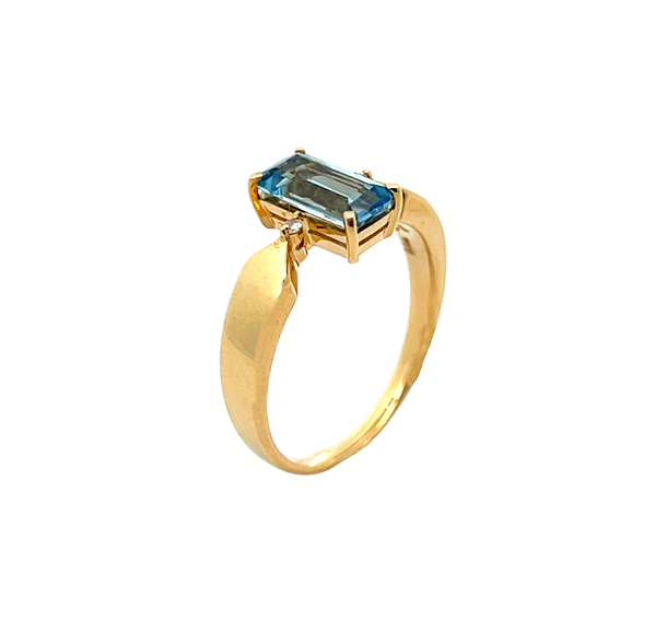 Anel de Água Marinha e Ouro Amarelo 18k Retangular (A8882)