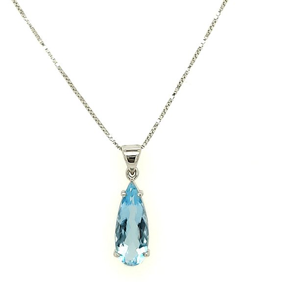 Pingente de Água Marinha e Ouro Branco 18K (P12006)