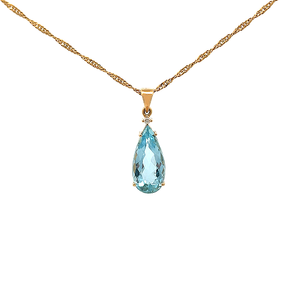 Pingente de Água Marinha e Ouro Amarelo 18K (P13352)