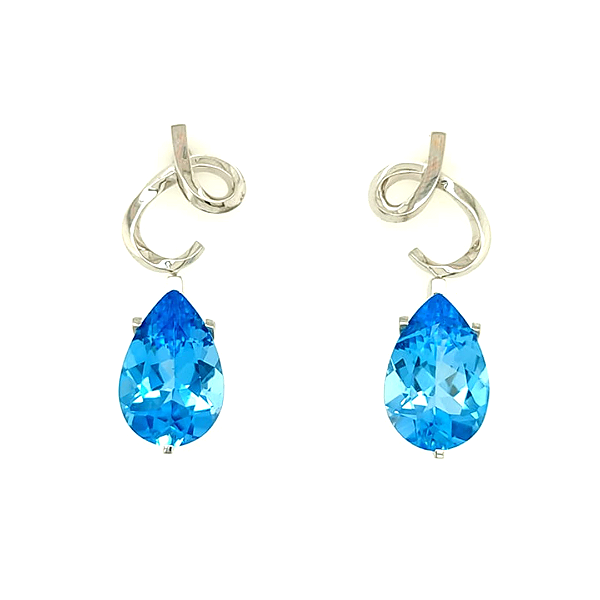 Traços Brinco de Ouro 18k Topázio Azul (B14065)