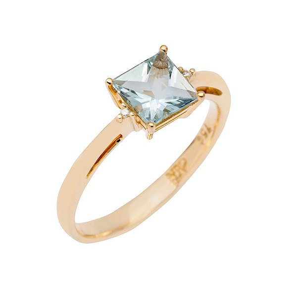 Anel de Agua Marinha em ouro amarelo 18K(A14141)