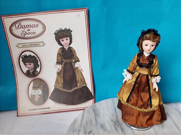 Boneca de porcelana articulada, Ana Amores, coleção damas de época de Agostini 20 cm