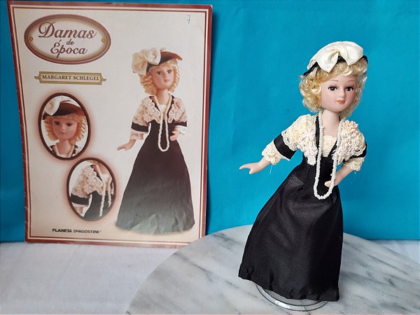 Boneca de porcelana articulada, Margaret Schlegel  , coleção damas de época de Agostini 20 cm