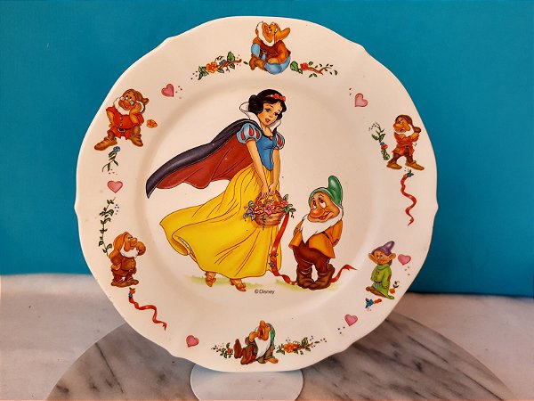 Prato decorativo infantil de.melamina vintage da Disney, marca Selandia , da branca de neve e os 7.anões  - 21 cm de diâmetro