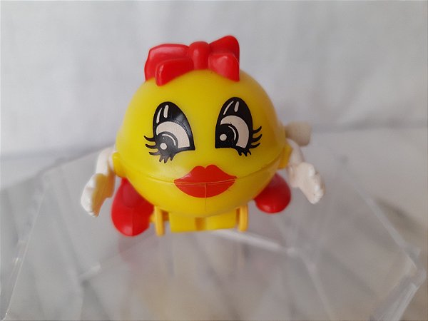 Brinquedo a corda vintage 1982 marca Tomy Mrs PAC-MAN PACMAN 5cm funcionando