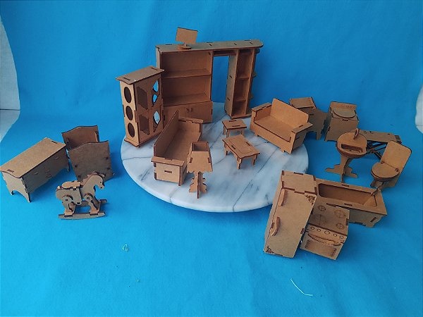 Mini móveis de MDF para casa de bonecas de  aproximadamente 10 cm de altura:  lote 19 pecas