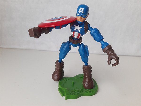Boneco Bend and flex capitão América Marvel, 15 cm altura usado escudo improvisado