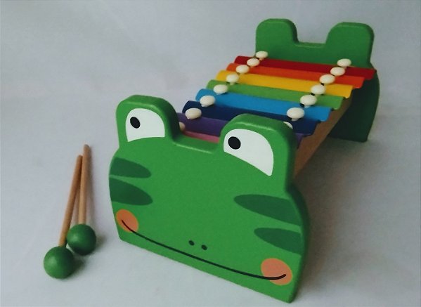 Xilofone de madeira teclas de metal com teclas de metal e 2 baquetas, usado