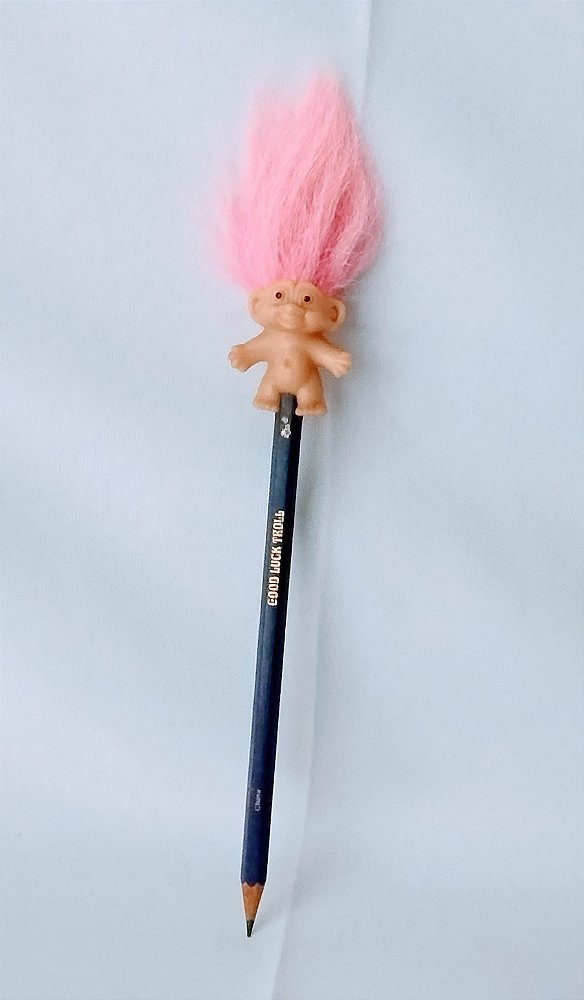 Anos 90, Lápis com topo de Troll da sorte /good luck troll marca Russ