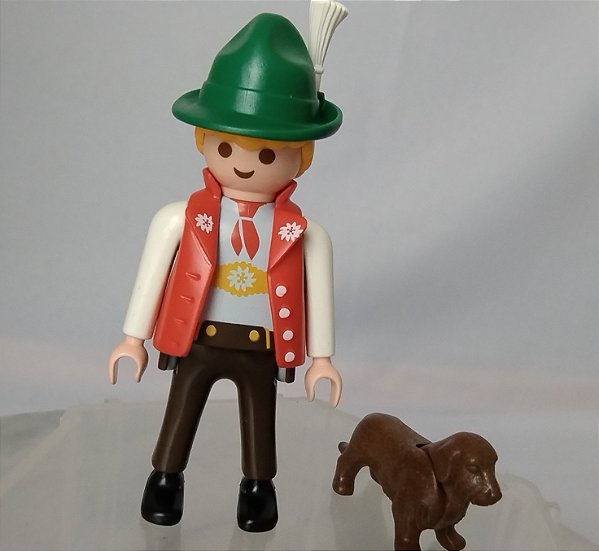 Playmobil 5157 de 2011, No. 10,  tirolês com cachorro Daschund, usados