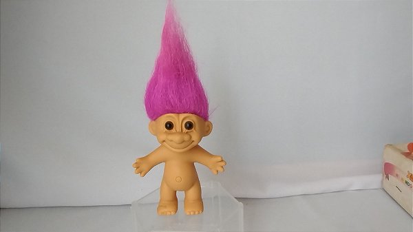 Boneco Troll de vinil marca Russ 13 cm+7 cm de cabelo, um pé danificado